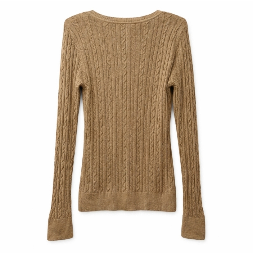 SONOMA women's medium tan V- neck cable knit sweater New no tags - Picture 6 of 9
